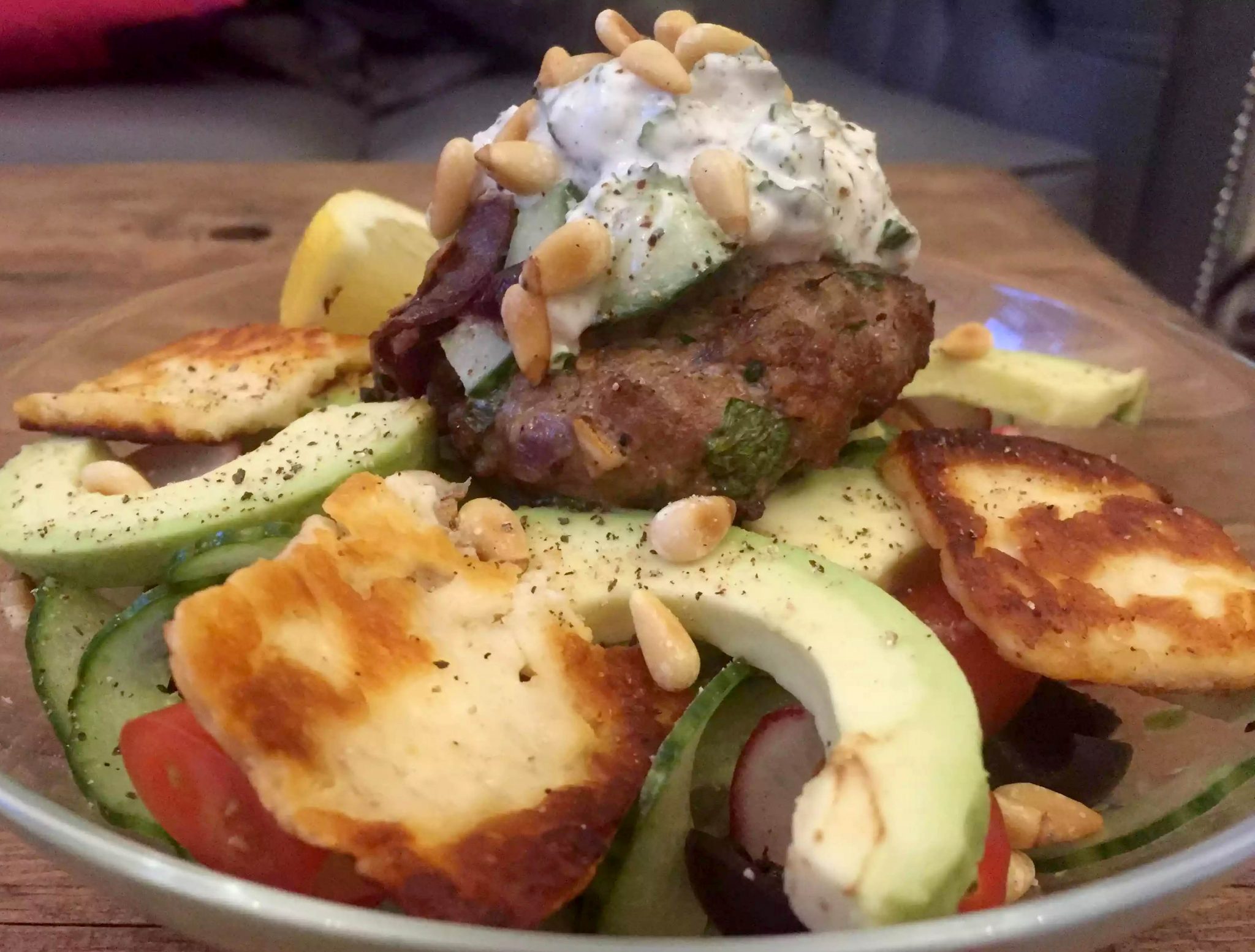 Moroccan Spiced Lamb Burgers with Spiralised Cucumber Salad & Tzatziki
