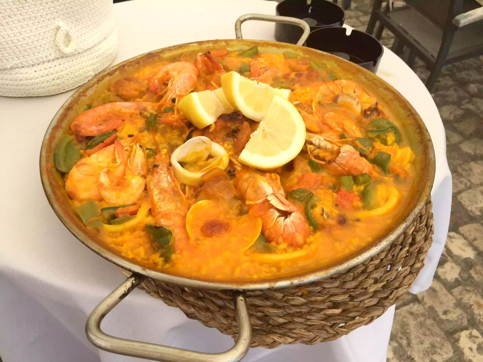 Madrid Sunshine Plaza Mayor Walking Birthday Seafood Paella Prawns El Soportal Lunch
