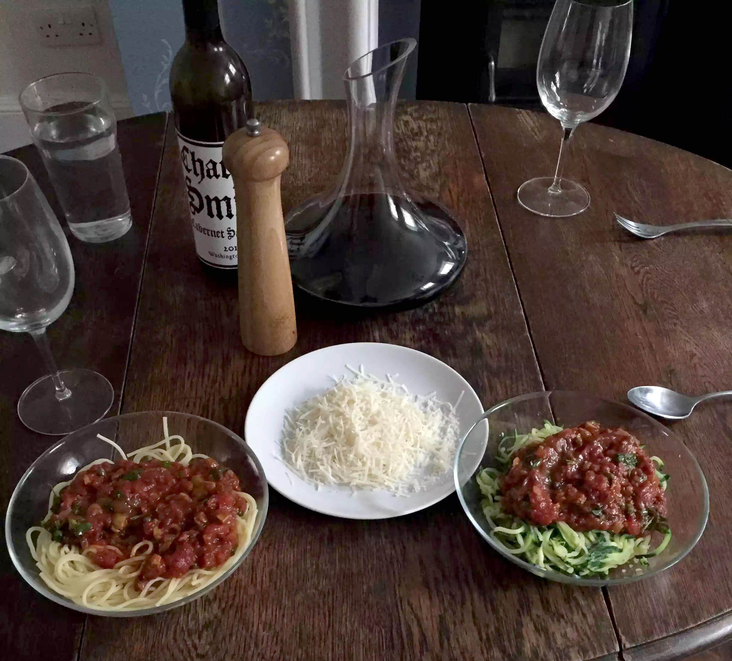 Dan Cooking London Pasta Puttanesca Spiralised Courgette Cabernet Sauvignon Date Night