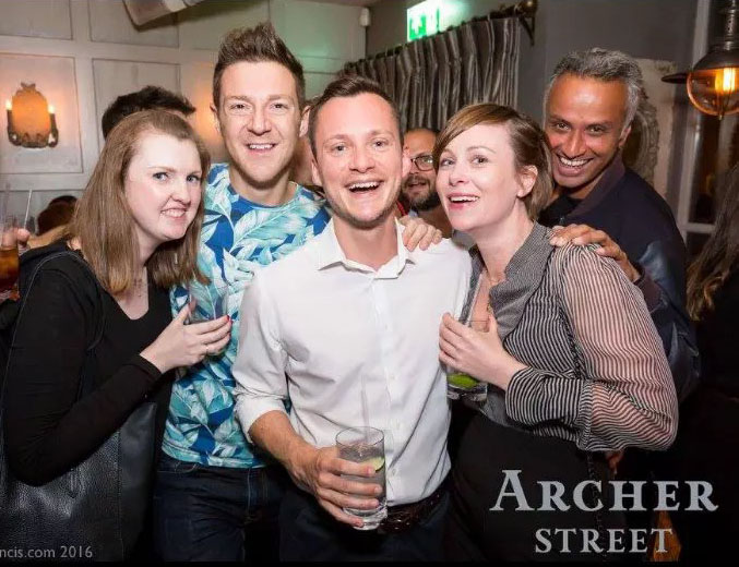 Archer St Soho London Birthday Table Dancing Bar Prosecco Friends