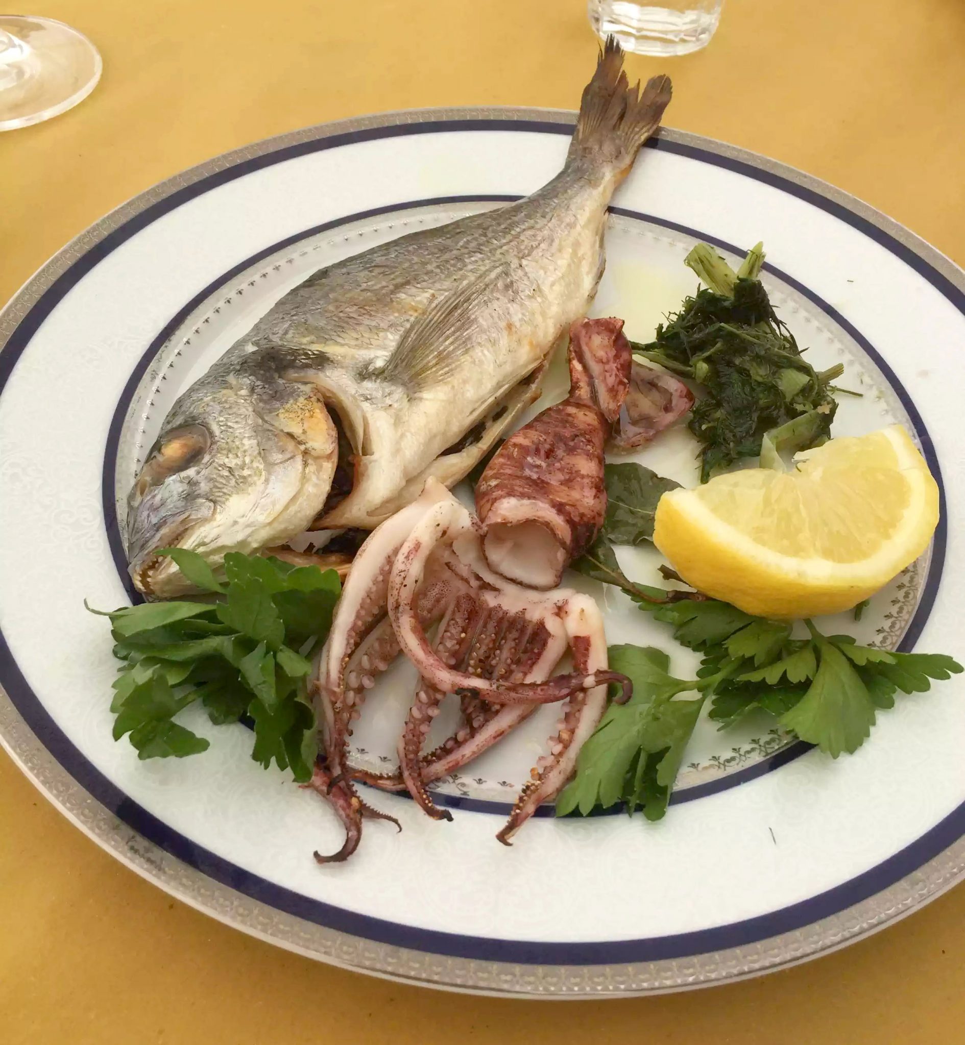 Puglia Italy Porto Cesaro il rifugio di naufrago Lunch Sea Bass Squid