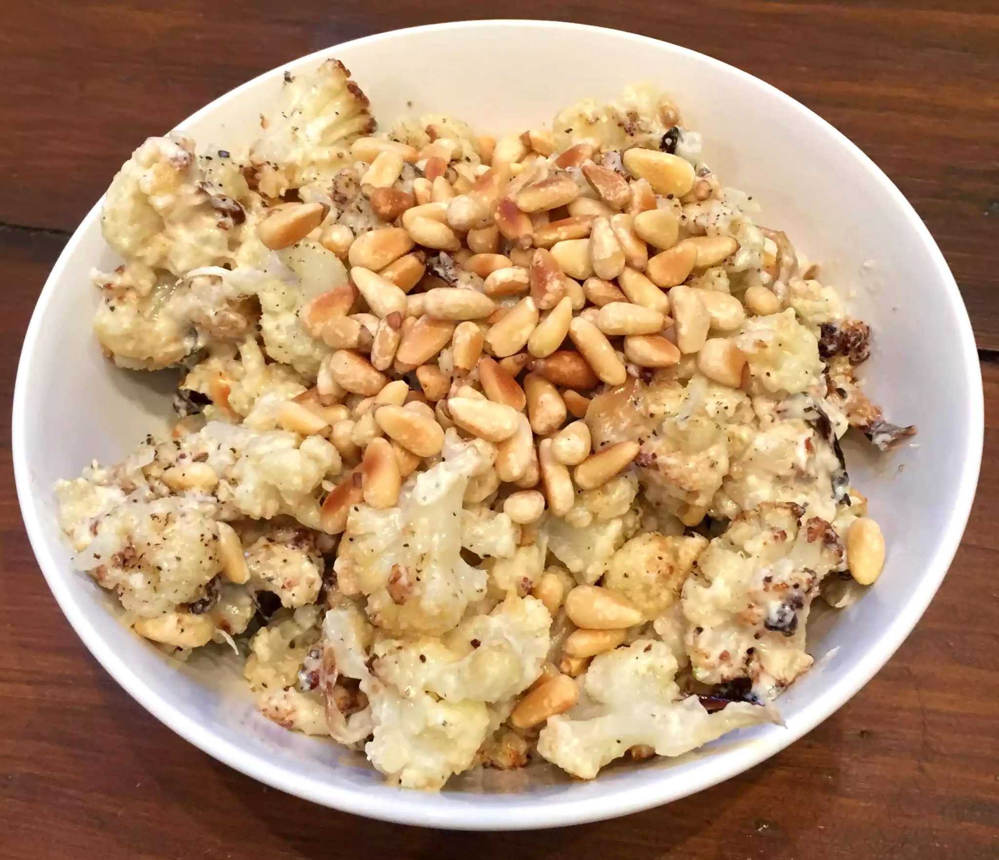 Roasted Cauliflower with Pine Nuts & Tahini Dressing