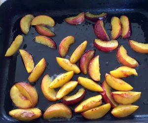 Roasted Peach, Feta & Pistachio Salad with Honey Mustard Dressing by Emma Eats & Explores - Grainfree, Glutenfree, Refined Sugarfree, Paleo, SCD, Low Carb & Vegetarian