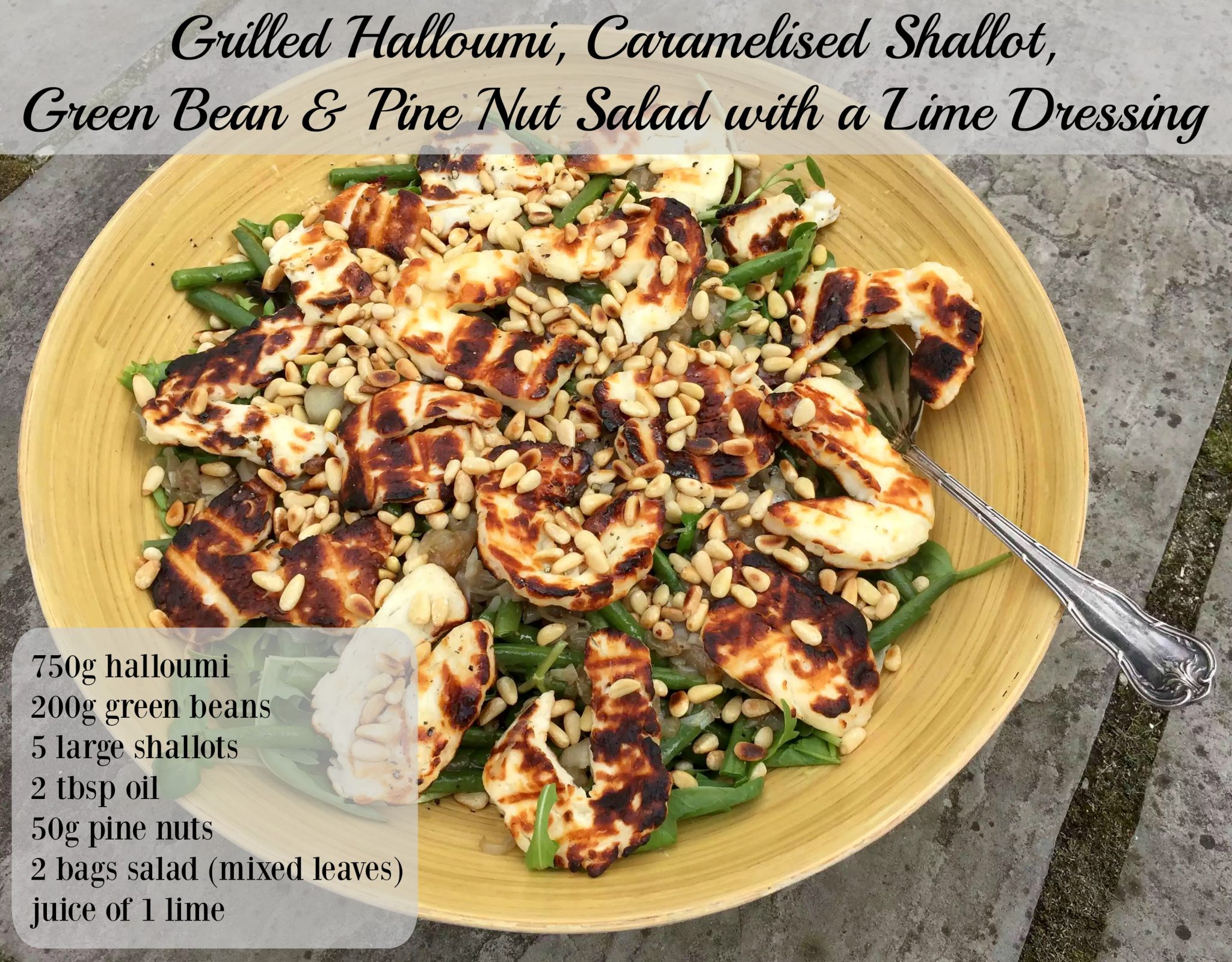 Grilled Halloumi, French Beans, Caramelised Shallots, Pine Nuts Salad Lime Dressing SCD Grain-Free Gluten-Free Paleo Clean Eating