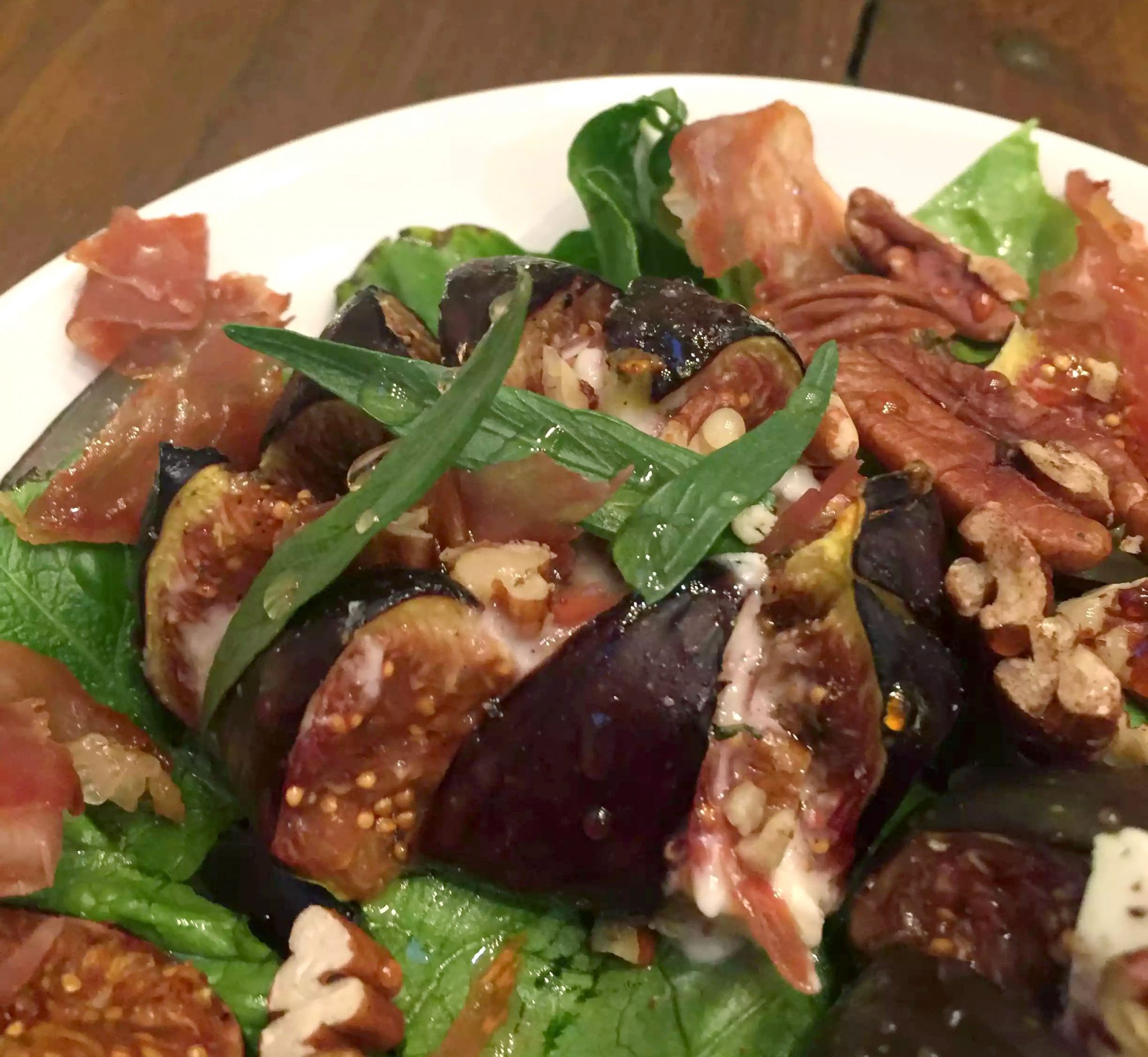 Roasted Fig and Brie Salad with Crispy Prosciutto, Grapes & Tarragon