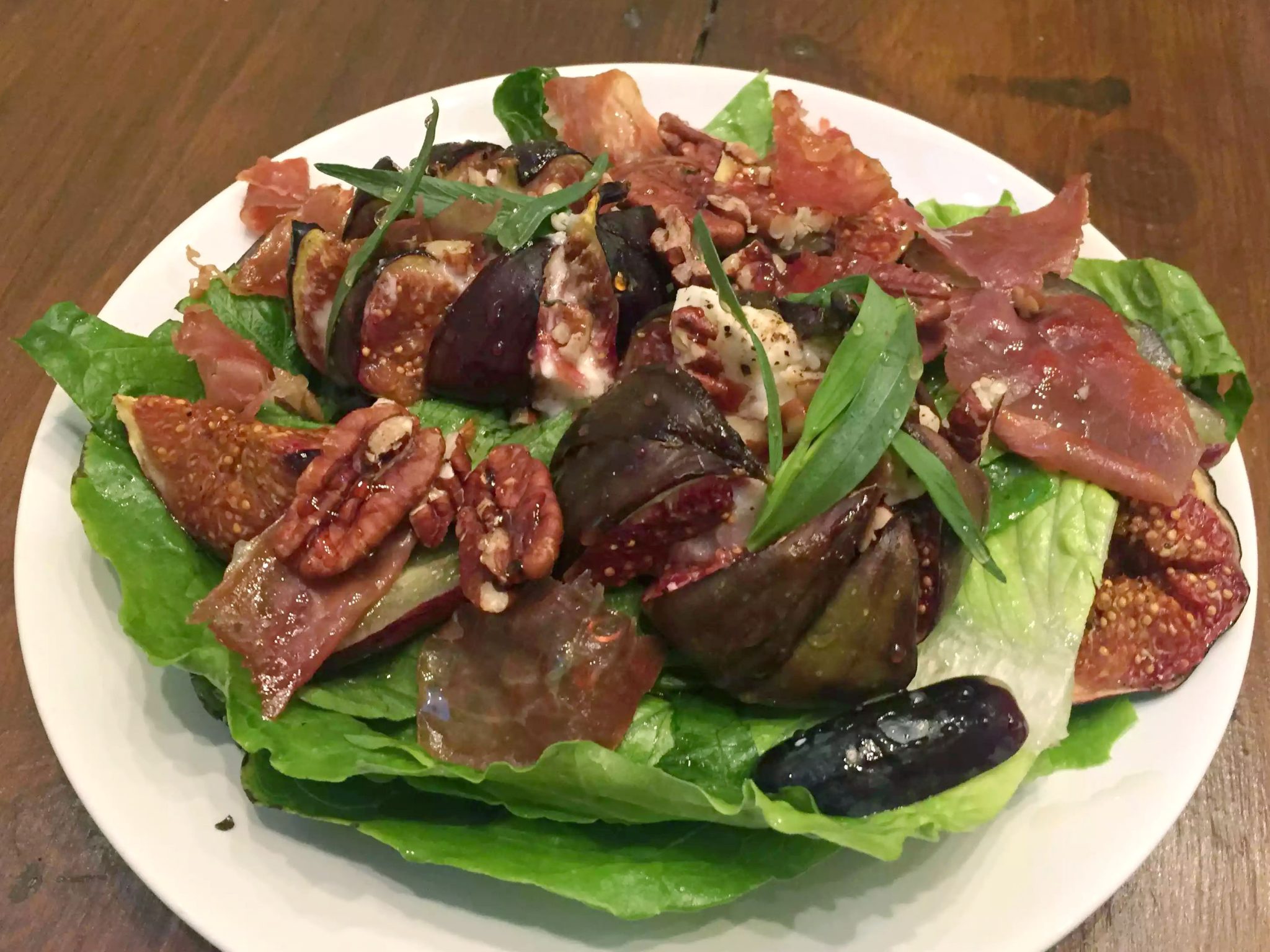 Roasted Fig, Brie & Crispy Prosciutto Salad with Grapes, Pecans, Tarragon & Honey from Emma Eats & Explores - SCD, Paleo, Gluten-Free, Grain-Free, Refined Sugar-Free, Clean Eating