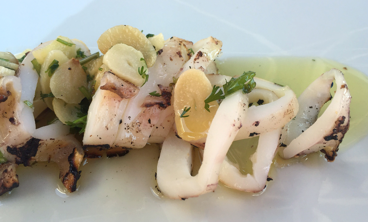Marias Restaurant - Praia de Garrao - Algarve - Portugal - Grilled squid Garlic coriander Olive Oil Lemon