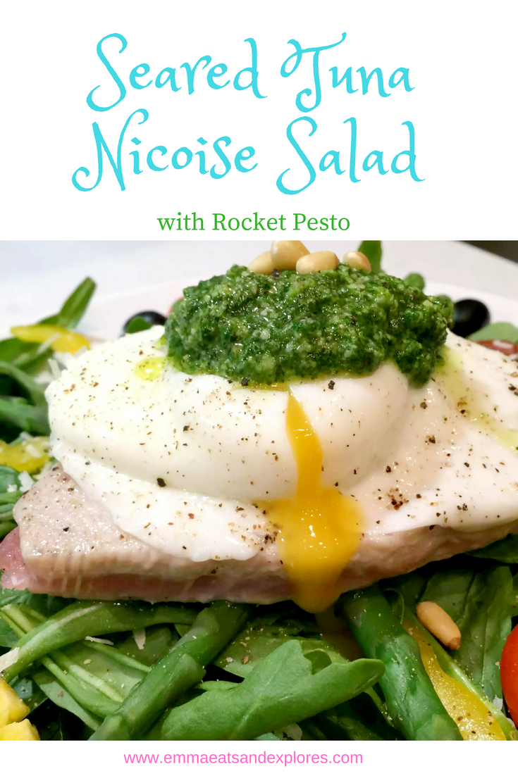 Seared Tuna Nicoise Salad with Poached Egg & Rocket Pesto by Emma Eats & Explores - SCD, Paleo, Pecatarian, Dairy-Free, Gluten-Free, Grain-Free, Sugar-Free, Clean Eating