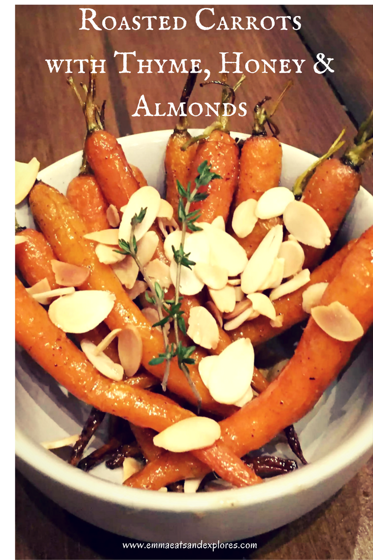 Roasted Carrots with Thyme, Honey & Toasted Almonds by Emma Eats & Explores - SCD, Paleo, Glutenfree, Grainfree, Dairyfree, Sugarfree, Vegetarian, Clean Eating