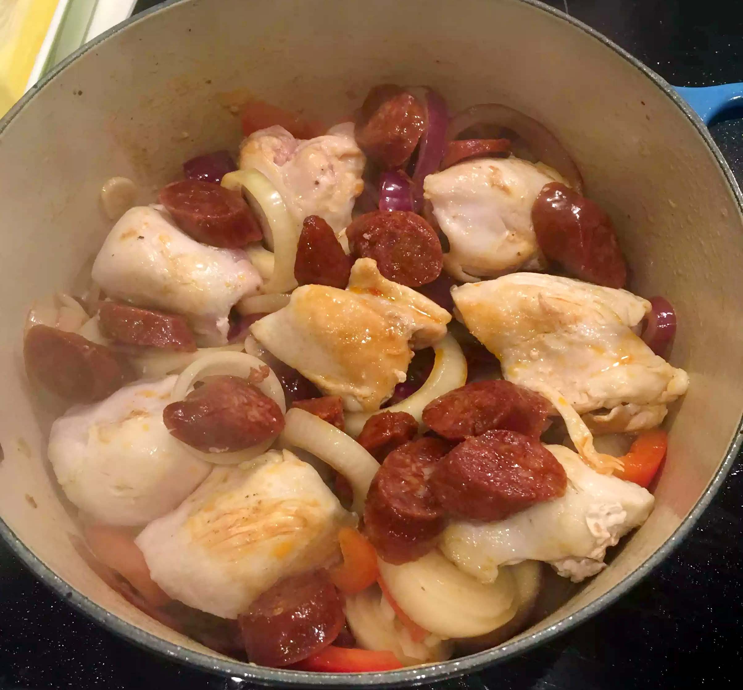Chicken & Chorizo Stew with Rioja, Spanish Style by Emma Eats & Explores - Gluten-Free, Grain-Free, Dairy-Free, Sugar-Free, SCD & Paleo