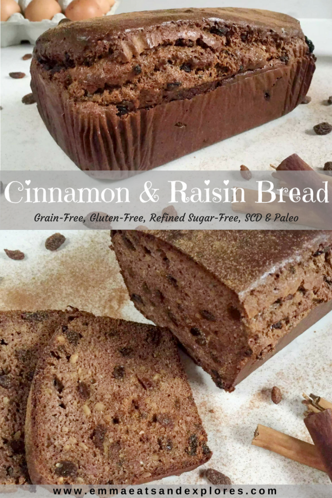 Cinnamon Raisin Bread by Emma Eats & Explores - Grain-Free, Gluten-Free, Refined Sugar-Free, Paleo, SCD, Specific Carbohydrate Diet, Vegetarian and Primal