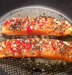 Sweet Chilli Salmon with Sesame Seeds by Emma Eats & Explores - Grain-Free, Gluten-Free, Dairy-Free, Pescatarian, Dairy-Free, Paleo, SCD