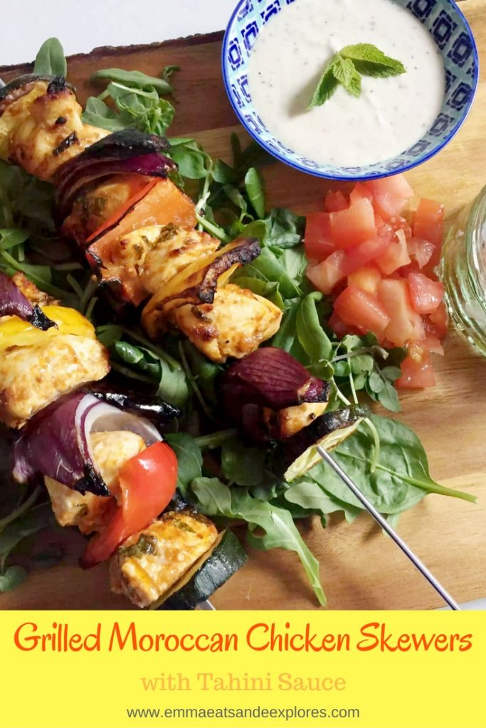 Moroccan Chicken Skewers with Tahini Sauce by Emma Eats & Explores - Grainfree, Glutenfree, Dairyfree, Sugarfree, Paleo, SCD, Low Carb