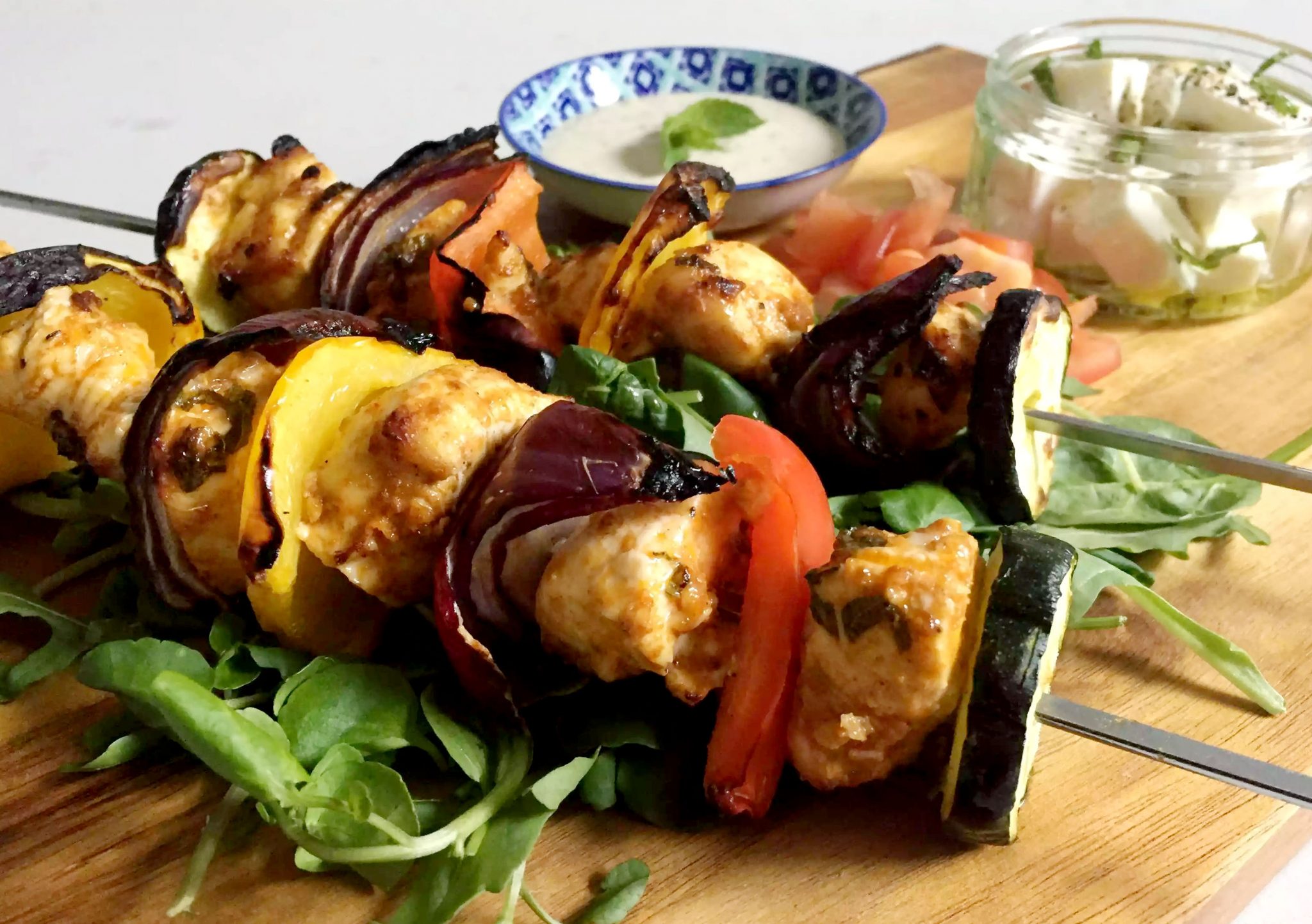 Grilled Moroccan Chicken Skewers with Tahini Sauce