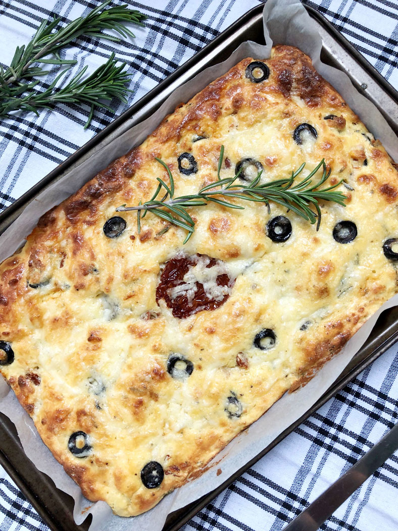 Grain-Free Focaccia with Olives, Sundried Tomato & Rosemary by Emma Eats & Explores - Grainfree, Glutenfree, Sugarfree, Paleo, Low Carb, SCD & Vegetarian