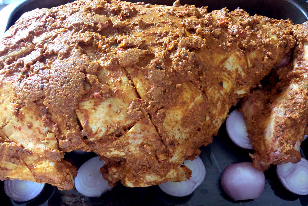 SlowRoasted, Indian Spiced Leg of Lamb with Pomegranate, Pistachios