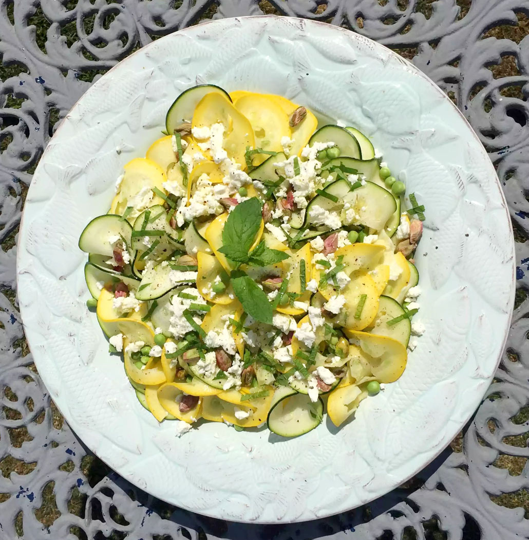 (Zucchini) Courgette Pea & Feta Summer Salad with Pistachios and Mint by Emma Eats & Explores - Grainfree, Glutenfree, Sugarfree, Paleo, SCD, Low Carb, Vegetarian
