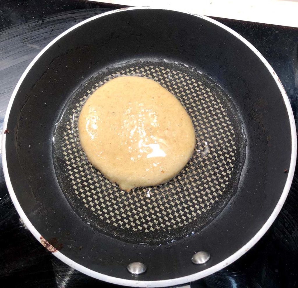 HazelnutFlour Pancakes cooking in frying pan