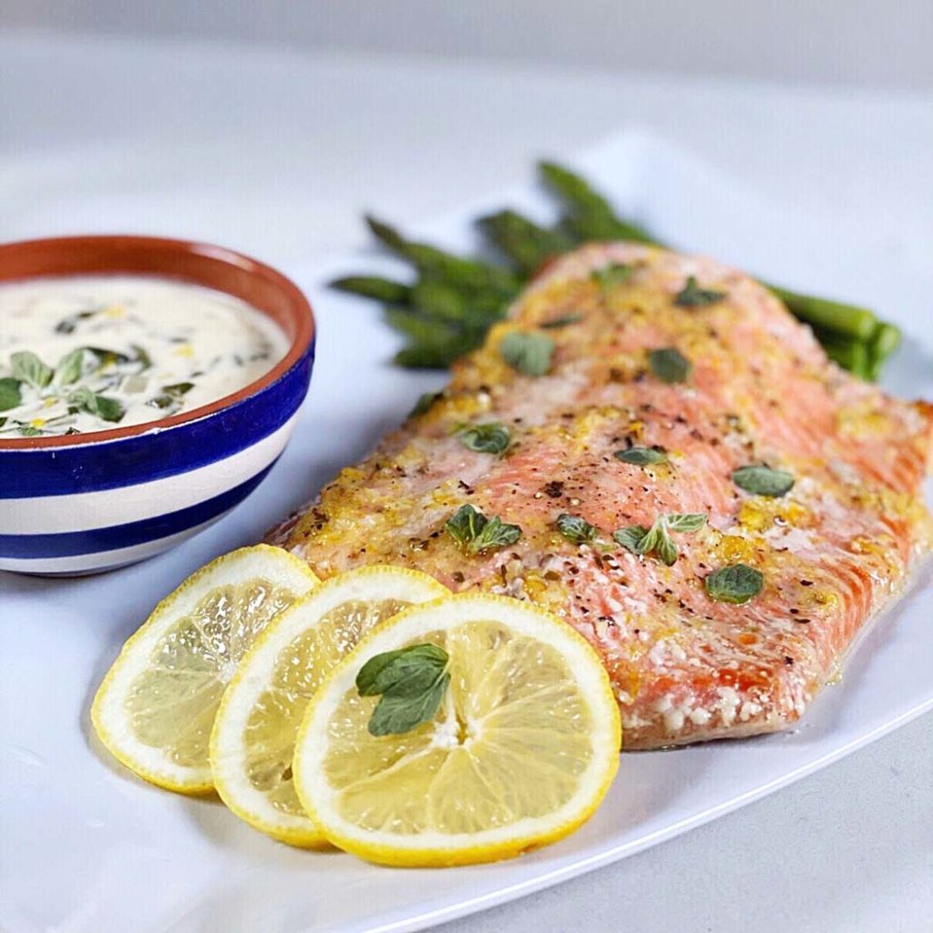 Oven Baked Salmon with a White Wine & Watercress Sauce by Emma Eats & Explores - Grainfree, Glutenfree, Sugarfree, Paleo, Low Carb & Pescatarian
