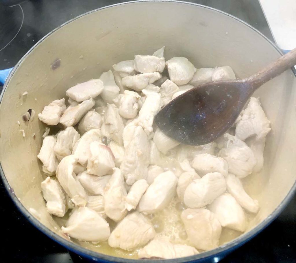 Cooking the chicken for the curry
