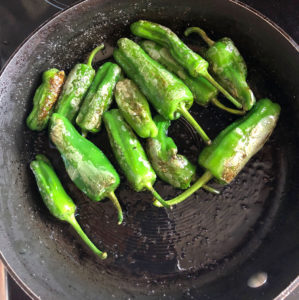 Frying the Padron Peppers