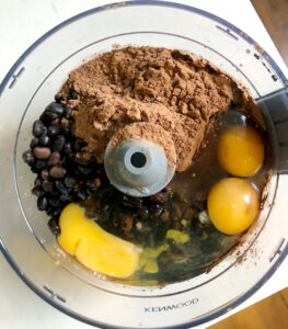 Bitesized Grainfree Black Bean Brownie Ingredients in Food Processor