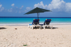 Sunbeds on the beach in Barbados