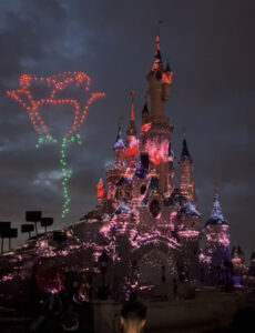 Belle's Rose Drone Fireworks over the Disney Castle