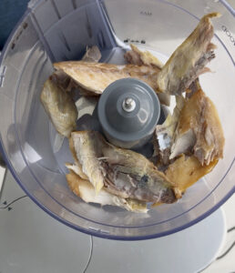 Adding smoked mackerel to the blender