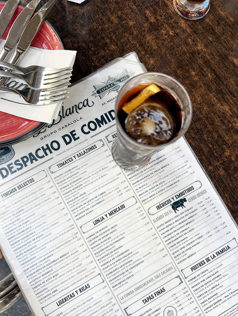 Vermut and the Casa Blanca menu